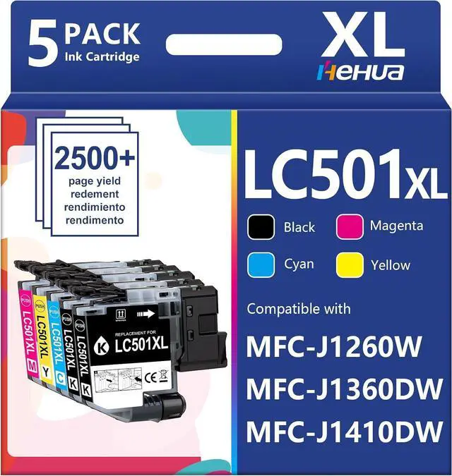 Main image of hehua LC501XL LC501 Ink Cartridges (5-Pack,2,000 Pages) Compatible for Brother LC501XL Ink Cartridges LC501 XL for Brother MFC-J1360DW Ink Cartridge Work Smart 1360 MFC-J1410DW MFC-J1260W Printer