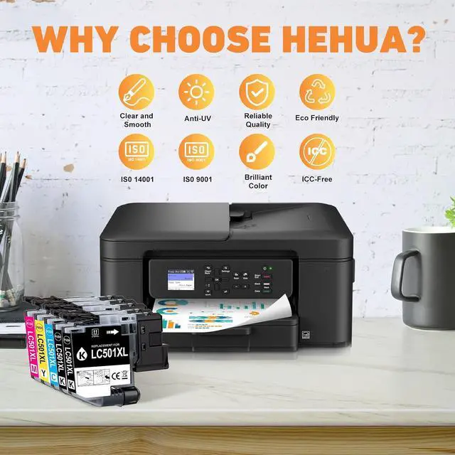 Alt view image 2 of 7 - hehua LC501XL LC501 Ink Cartridges (5-Pack,2,000 Pages) Compatible for Brother LC501XL Ink Cartridges LC501 XL for Brother MFC-J1360DW Ink Cartridge Work Smart 1360 MFC-J1410DW MFC-J1260W Printer