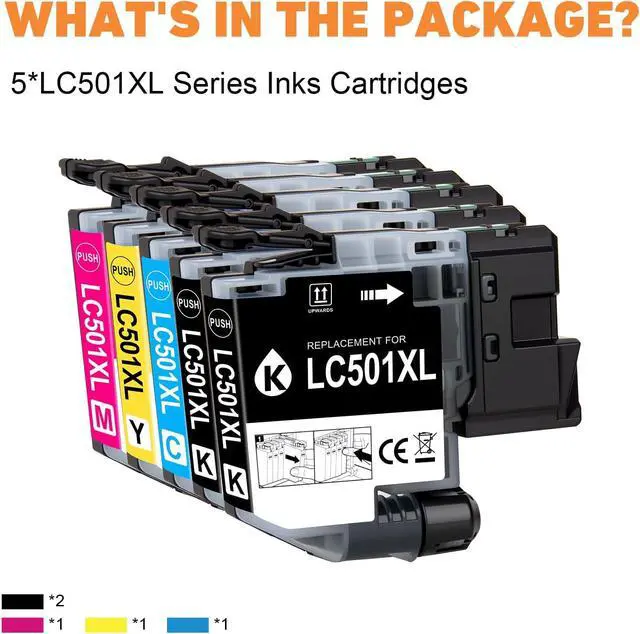 Alt view image 7 of 7 - hehua LC501XL LC501 Ink Cartridges (5-Pack,2,000 Pages) Compatible for Brother LC501XL Ink Cartridges LC501 XL for Brother MFC-J1360DW Ink Cartridge Work Smart 1360 MFC-J1410DW MFC-J1260W Printer