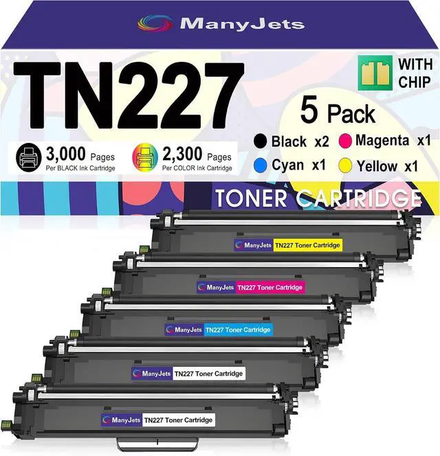 Main image of TN227 TN-227BK/C/M/Y High Yield Toner Cartridge 5-Pack Replacement for Brother TN-227 TN-223 BK/C/M/Y, for HL-L3210CW, HL-L3230CDW, MFC-L3750CDW, MFC-L3770CDW Printers(2BK, 1C/M/Y,with Chip)