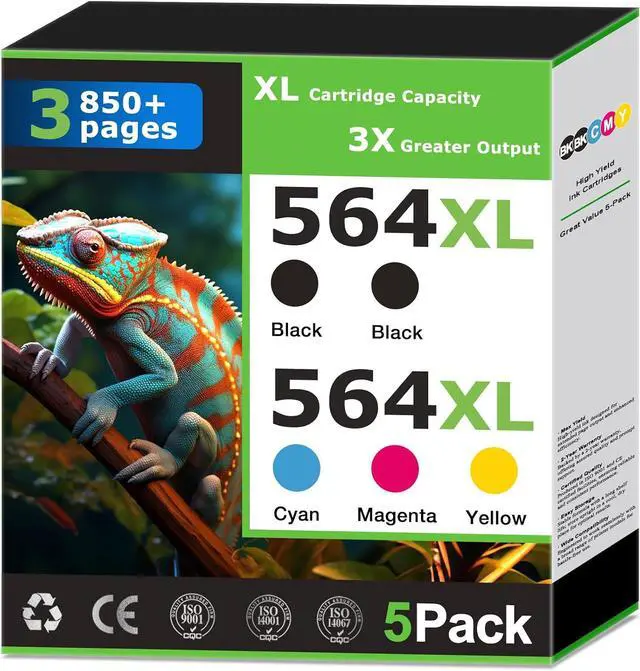 Main image of 564XL Ink Cartridges Compatible for HP 564 Ink Cartridges Combo Pack Work with HP Printer DeskJet 3520 3521 3522 3526 OfficeJet 4620 4622 PhotoSmart Printer Ink Black Color Cyan Magenta Yellow(5 Pack)