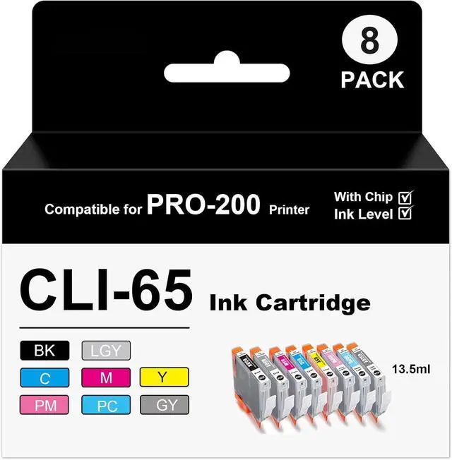 Main image of CLI-65 8-Pack Ink Cartridges (BK, C, M, Y, PM, PC, GY, LGY)