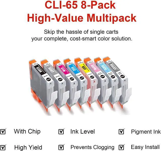 Alt view image 4 of 6 - CLI-65 8-Pack Ink Cartridges (BK, C, M, Y, PM, PC, GY, LGY)
