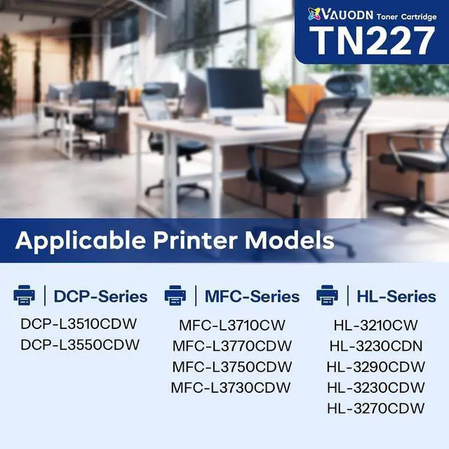 Alt view image 2 of 6 - TN227 Toner Cartridge Set 4PK Compatible for Brother HL-L3210CW,BK/C/M/Y