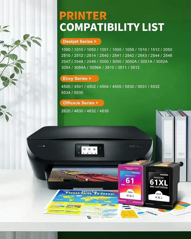 Alt view image 2 of 7 - 61XL Ink Cartridge Combo Pack Replacement for HP Ink 61 61XL for HP 61 Work with HP Envy 4500 5530 4501 4502 DeskJet 1000 1010 1510 2050 2510 2540 OfficeJet 2620 4630 Printer (1 Black, 1 Tri-Color)