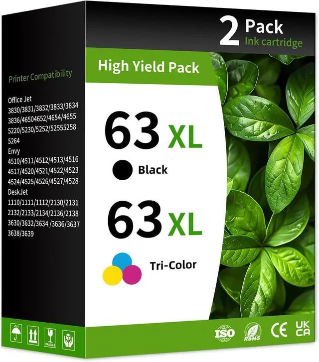 Main image of 63XL Ink Cartridge Combo Pack Compatible for Hp 63XL Ink Cartridges Latest Upgrade Work with HP OfficeJet 3830 4650 5255 5258 5200 Envy 4520 4512 4510 DeskJet 1112 2130 3630 3632 (2 Pack Black Color)