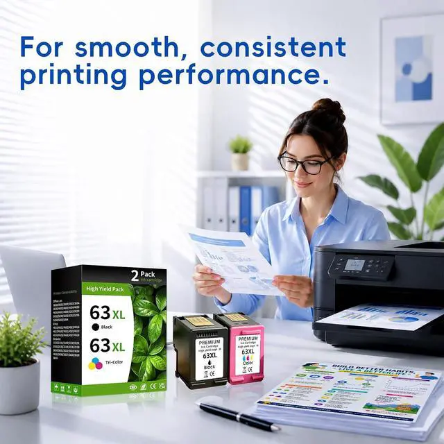 Alt view image 4 of 7 - 63XL Ink Cartridge Combo Pack Compatible for Hp 63XL Ink Cartridges Latest Upgrade Work with HP OfficeJet 3830 4650 5255 5258 5200 Envy 4520 4512 4510 DeskJet 1112 2130 3630 3632 (2 Pack Black Color)