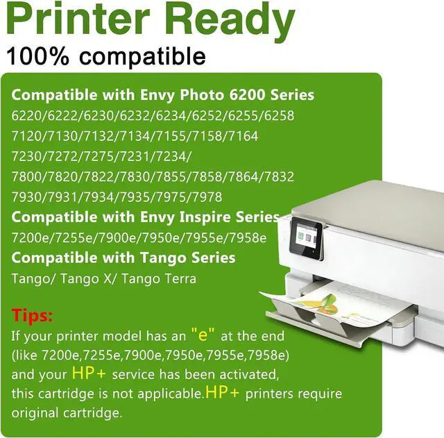 Alt view image 2 of 7 - 64XL Ink Cartridges 2-Pack (Black & Tri-Color), Compatible Replacement for HP 64 64XL, Fits HP Envy Photo 6200 6255 7100 7155 7255 7275 7800 7855 7858 7975 Tango X Printer