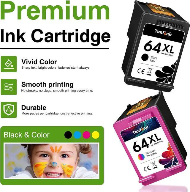 Alt view image 4 of 7 - 64XL Ink Cartridges 2-Pack (Black & Tri-Color), Compatible Replacement for HP 64 64XL, Fits HP Envy Photo 6200 6255 7100 7155 7255 7275 7800 7855 7858 7975 Tango X Printer