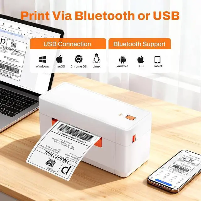 Alt view image 2 of 6 - Bluetooth Thermal Shipping Label Printer, 4x6 Portable Wireless Thermal Address Label Printer for Small Business, Compatible with iPhone Android Windows, White