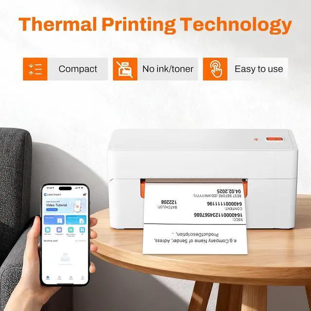Alt view image 5 of 6 - Bluetooth Thermal Shipping Label Printer, 4x6 Portable Wireless Thermal Address Label Printer for Small Business, Compatible with iPhone Android Windows, White