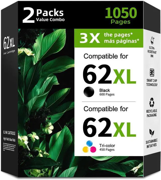 Main image of 62XL Ink Cartridge Black Color (2 Pack) Replacement for HP 62 XL HP62 HP62XL Ink for OfficeJet 250 200 5740 5745 8040 258 ENVY 5660 7640 5540 7645 5549 8000 5542 5642 5665 5545 5661 5663 5746 Printer