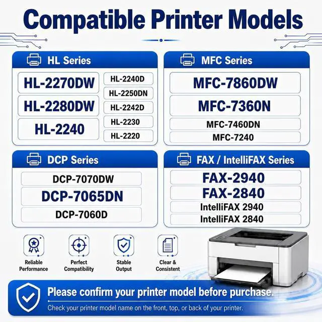 Alt view image 3 of 7 - TN450 Black High Yield Toner Cartridge 4-Pack Compatible Brother TN450 Toner Cartridge TN 450 Works with HL-2270DW HL-2280DW HL-2240 MFC-7360N MFC-7460DN MFC-7860DW IntelliFax 2840 2940 Printer