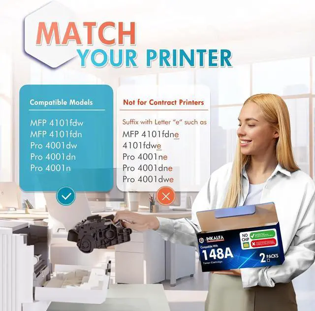 Alt view image 2 of 7 - No Chip 148A W1480A Toner Cartridge Black High Yield 4001n MFP 4101fdw