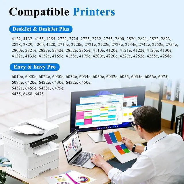 Alt view image 2 of 7 - 67XL Ink Cartridges Replacement for HP 67 Ink Combo Pack Compatible with HP Printer Deskjet 1255 2855e 2800e 2827e 2852e 4227e 4255e Envy 6455 6055e 6075 6432e 6458e 6475e 2-Pack Black and Tri-Color