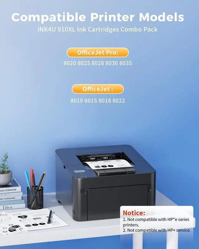 Alt view image 3 of 7 - INK4U 910XL Ink Cartridges Combo Pack Replacement for HP 910XL (4 Pack)