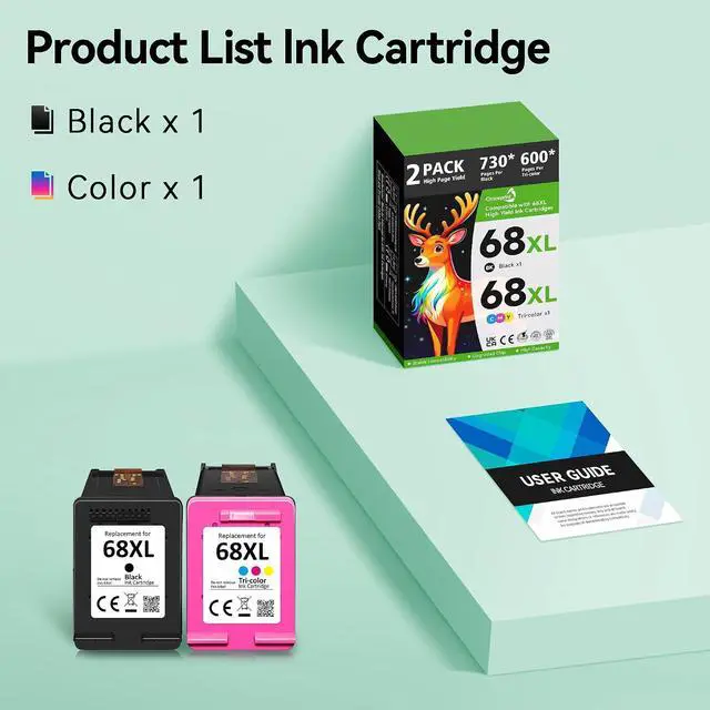 Alt view image 6 of 7 - 68 68XL Ink Cartridges Black/Color Combo Pack Compatible for HP 68 Ink Cartridges Fit for Envy 6155e 6555e 6100e 6165e 6500e 6152e 6552e 6558e Printer (2 Pack, 1 Black, 1 Tri-Color)