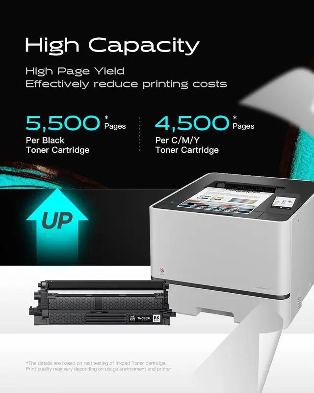 Alt view image 3 of 7 - iNKPAD TN635XL Toner Cartridge 4 Pack Replacement for Brother High Yield