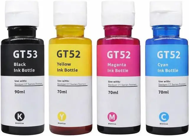 Main image of 4-Pack Compatible Ink Bottles for HP GT52 & GT53 High-Yield Refill Ink for HP Smart Tank 500 Series, DeskJet GT 5810 & 5820 Cyan, Magenta, Yellow, Black