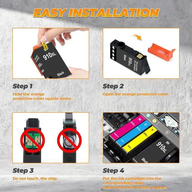 Alt view image 4 of 7 - 4 Pack 910 910XL Ink Cartridge Combo Pack Color Compatible for HP Printer