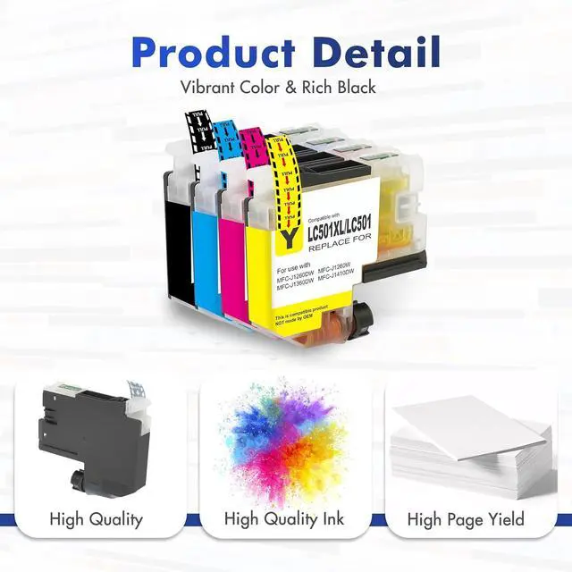Alt view image 7 of 7 - LC501XL LC501 Ink Cartridges for Brother Printer MFC-J1260W MFC-J1360DW