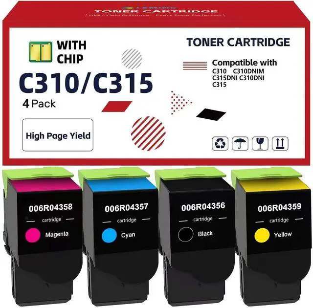 Main image of C310 C315 Toner Cartridge 4 Pack with Chip Replacement for Xerox 006R04356 006R04357 006R04358 006R04359 C310 Toner Compatible with Xerox C310 C310DNI C315 C315DNI Printer (B/C/M/Y)