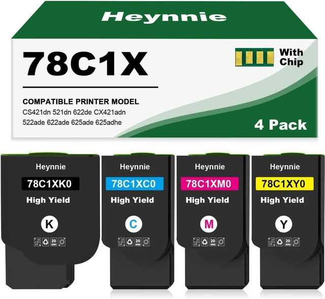 Main image of High Yield Remanufactured 78C1XK0 Toner Cartridge Replacement with Chip, for Lexmark 78C1XK0 78C1XC0 78C1XM0 78C1XY0, for CS421 CX421 CS521 CS522 CS622 CX521 CX522 CX622 CX625 Printer (4-Pack)