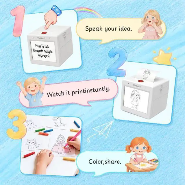 Alt view image 3 of 7 - AI Sticker Printer for Kids Mini Smart Voice Sticker Maker with Screen & Inkless Thermal Printer, Instant Print, Smart AI App, for Study, DIY & Gifting
