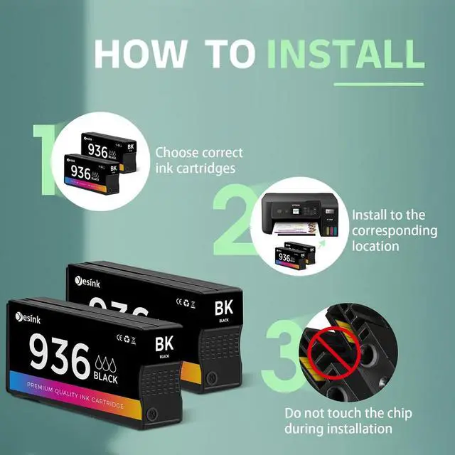 Alt view image 4 of 6 - 936e 936XL Black Ink Cartridges Replacement for HP HP 936e 936 Ink Cartridges Works with HP Printers 9125e 9120e Series, for OfficeJet Pro 9130e 9135e 9730e 9120 9130 (2 Pack)