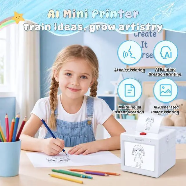 Alt view image 2 of 7 - AI Sticker Printer for Kids Mini Smart Voice Sticker Maker with Screen & Inkless Thermal Printer, Instant Print, Smart AI App, for Study, DIY & Gifting