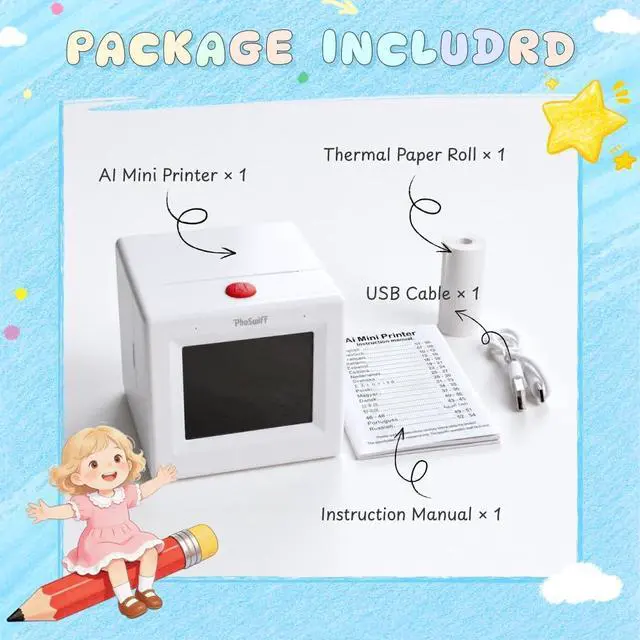 Alt view image 7 of 7 - AI Sticker Printer for Kids Mini Smart Voice Sticker Maker with Screen & Inkless Thermal Printer, Instant Print, Smart AI App, for Study, DIY & Gifting