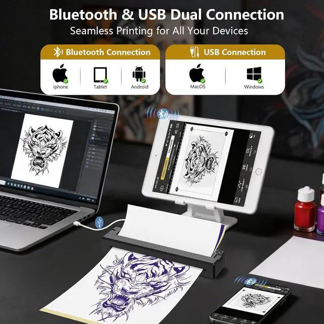 Alt view image 4 of 7 - Bagana Tattoo Stencil Printer Machine Thermal Bluetooth Wireless Portable
