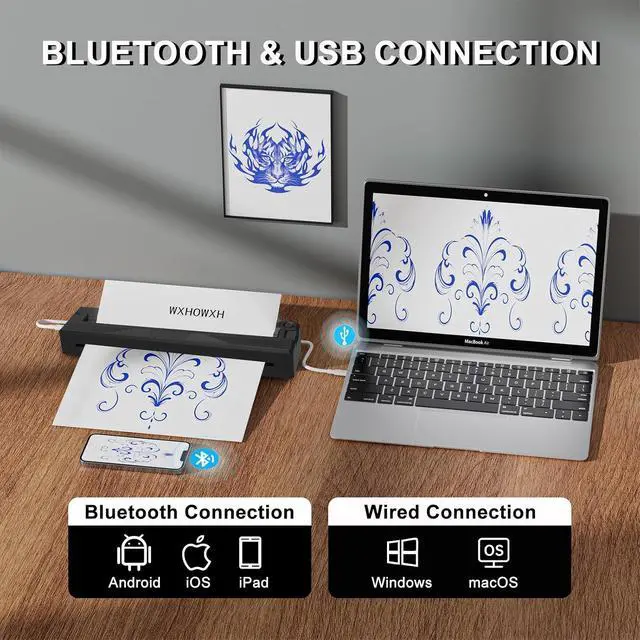 Alt view image 4 of 6 - Portable Printers Wireless for Travel,300 DPI Thermal Bluetooth Inkless Mini Printer Compatible with Android,iOS&Laptop,Support 8.5" X 11" US Letter