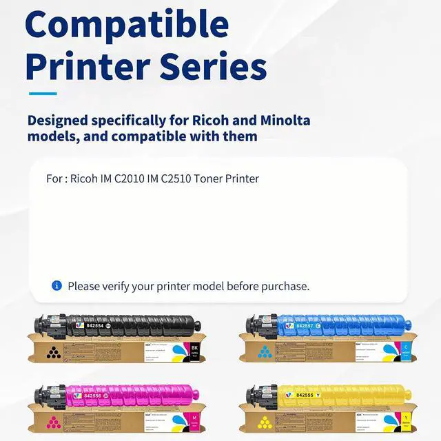 Alt view image 3 of 7 - IM C2010 IM C2510 Toner Cartridge 842554 842557 842556 842555 Replacement for Ricoh IM C2010 IM C2010A IM C2510 IM C2510H Printer (Black Cyan Magenta Yellow,4-Pack)