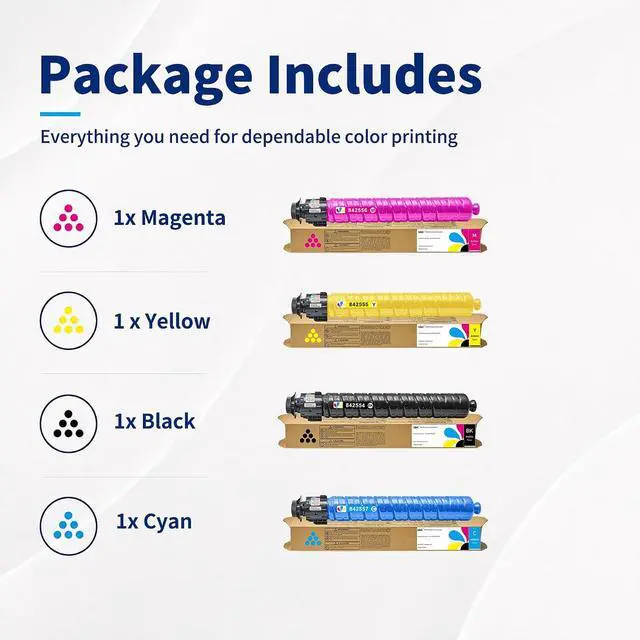 Alt view image 7 of 7 - IM C2010 IM C2510 Toner Cartridge 842554 842557 842556 842555 Replacement for Ricoh IM C2010 IM C2010A IM C2510 IM C2510H Printer (Black Cyan Magenta Yellow,4-Pack)