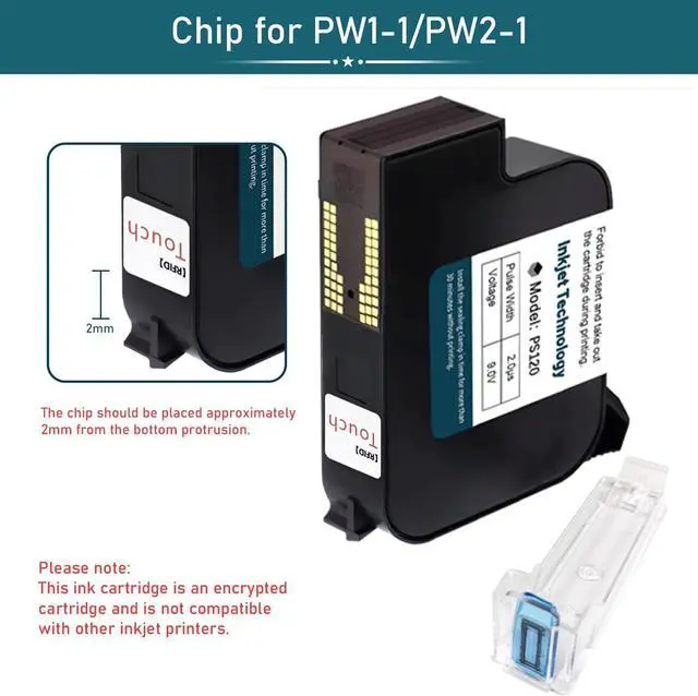 Alt view image 2 of 7 - Phezer 1 inch Automatic Inkjet Coding Machine 72ml Solvent Ink Cartridge Replacement PS120 with Chips, Variable Data/Date/Logo/Barcode/Image Thermal Inkjet Printer Cartridge (for PW1-1 / PW2-1)