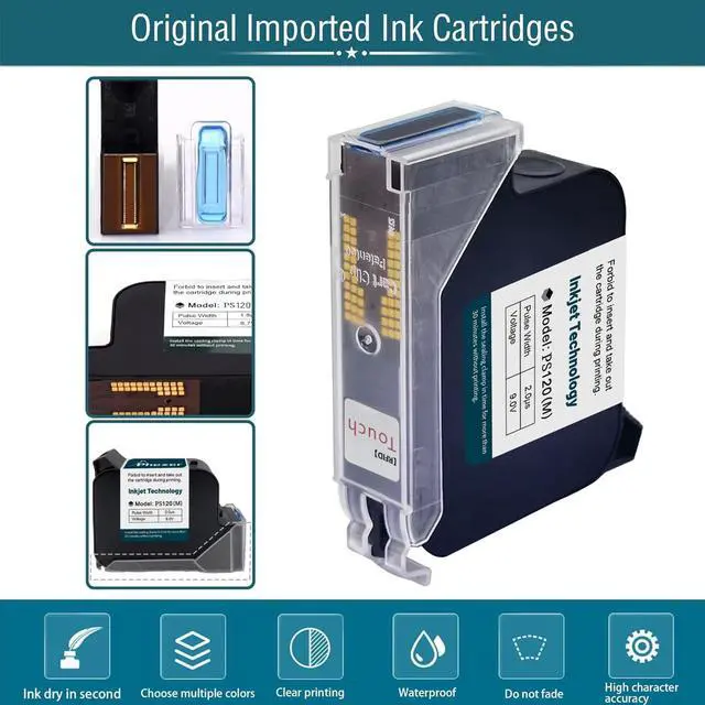 Alt view image 3 of 7 - Phezer 1 inch Automatic Inkjet Coding Machine 72ml Solvent Ink Cartridge Replacement PS120 with Chips, Variable Data/Date/Logo/Barcode/Image Thermal Inkjet Printer Cartridge (for PW1-1 / PW2-1)
