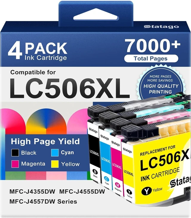 Main image of LC506XL LC506 Ink Cartridges Compatible for Brother LC 506XL LC 506 Ink Works for Brother MFC-J4355DW MFC-J4555DW MFC-J4557DW Printers (4 Pack, with Chip)