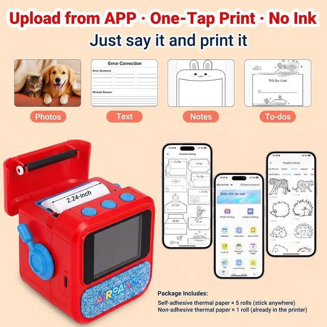 Alt view image 5 of 7 - AI Sticker Printer for Kids, Voice-to-Print Mini Thermal Printer, Inkless Portable Sticker Maker for Coloring Pages, Journals, Labels, Notes & DIY Crafts