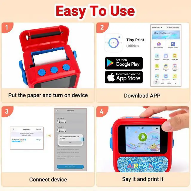 Alt view image 6 of 7 - AI Sticker Printer for Kids, Voice-to-Print Mini Thermal Printer, Inkless Portable Sticker Maker for Coloring Pages, Journals, Labels, Notes & DIY Crafts
