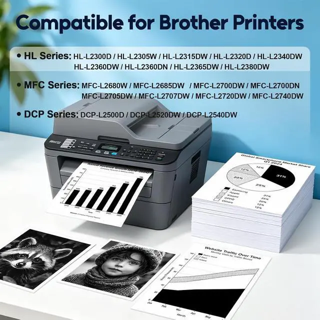 Alt view image 2 of 7 - NineLeaf TN660 Toner Cartridge Compatible for Brother TN660 TN-660 TN630 High Yield Work with HL-L2360DW L2340DW MFC-L2720DW L2700DW L2685DW DCP-L2540DW L2520DW Printer (4 Pack Black)