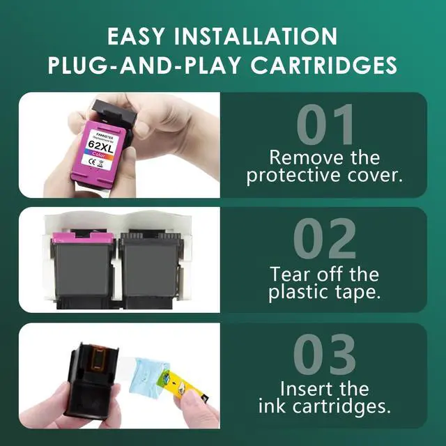 Alt view image 5 of 7 - 62XL 62 XL Ink Cartridges Black and Color for 62 Ink Cartridge Combo Pack Works with Envy 7640 5660 5540 7645 5661 for OfficeJet Mobile 250 200 258 for OfficeJet 5740 5745 8040 Printer(2-Pack)