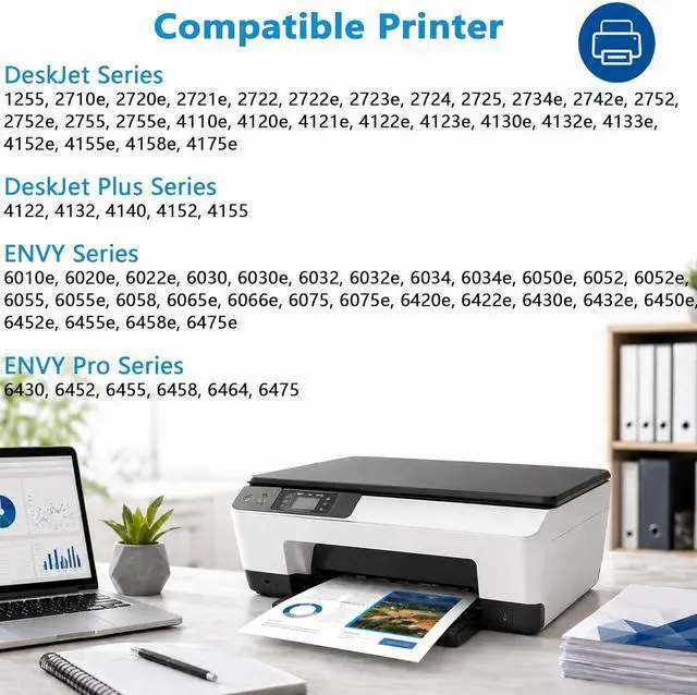 Alt view image 2 of 7 - 67XL Ink Cartridge Combo Pack Compatible for HP Ink 67 XL Fit for Deskjet 2855e 2800e 2852e 2827e 4227e 4255e 1255 Envy 6055e 6075 6432e 6455e 6458e 6475e Pro 6455 2-Pack Black Color with V28.7.2 Chip