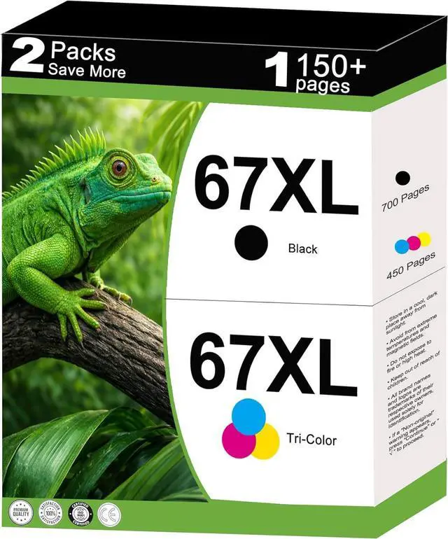 Main image of 67XL Ink Cartridge Combo Pack Compatible for HP Ink 67 XL Fit for Deskjet 2855e 2800e 2852e 2827e 4227e 4255e 1255 Envy 6055e 6075 6432e 6455e 6458e 6475e Pro 6455 2-Pack Black Color with V28.7.2 Chip