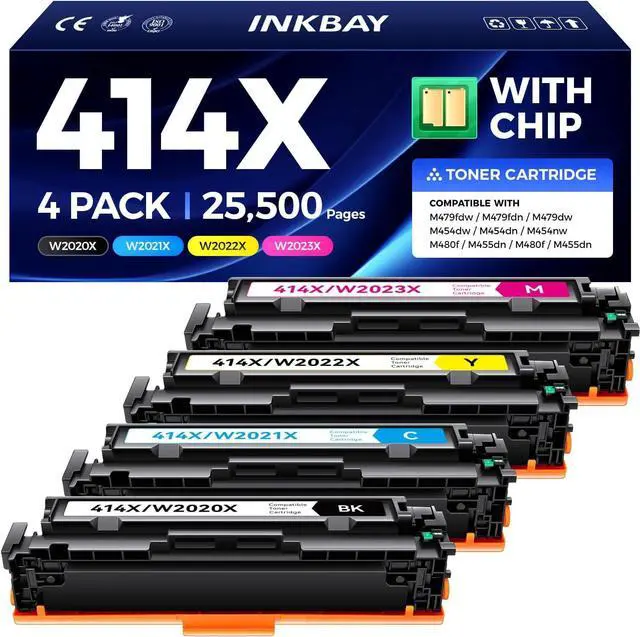 Main image of 414X Toner Cartridge 4-Pack Replacement for HP 414X 414A W2020X Toner Compatible with Color LaserJet Pro MFP M479fdw M479fnw M479dw M454dw M454dn M454nw M480f M455dn Printer Black Cyan Yellow Magenta