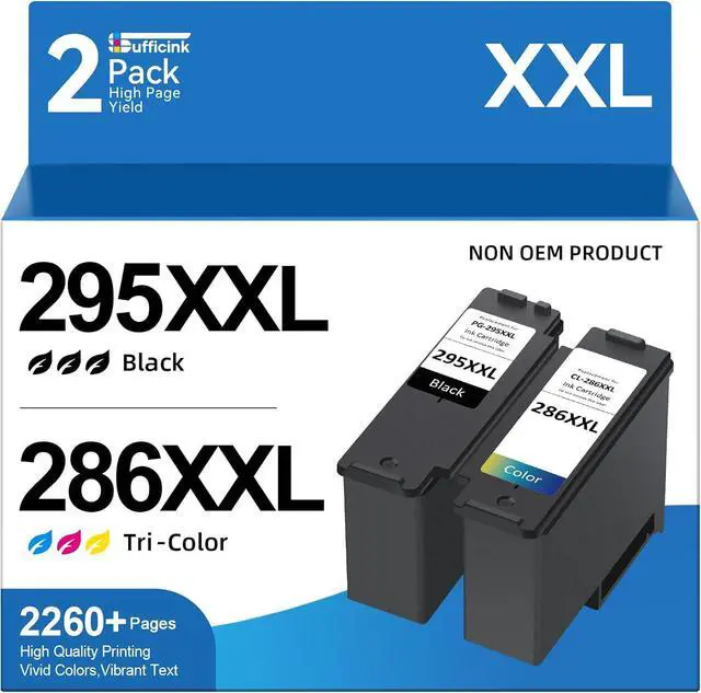 Main image of High Yield 295XXL 286XXL Ink Cartridge Compatible for Canon PG-295 CL-286 PG-295XL CL-286XL Large Capacity Compatible for Canon Pixma TS6520 fit for Pixma TS4320 TS6520 TR7120 Inkjet Printer (2 Pack)