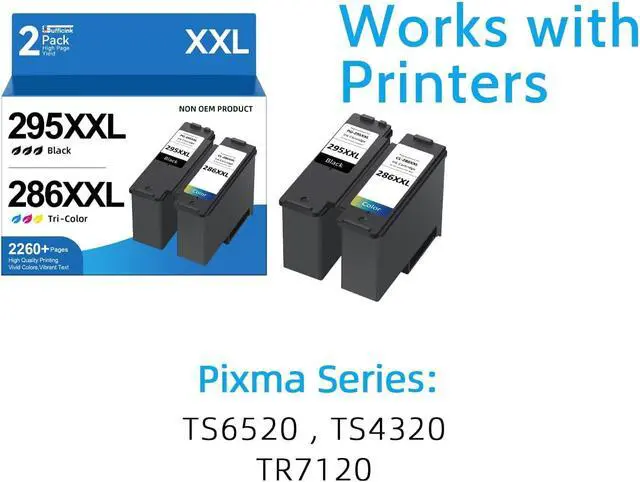 Alt view image 2 of 7 - High Yield 295XXL 286XXL Ink Cartridge Compatible for Canon PG-295 CL-286 PG-295XL CL-286XL Large Capacity Compatible for Canon Pixma TS6520 fit for Pixma TS4320 TS6520 TR7120 Inkjet Printer (2 Pack)