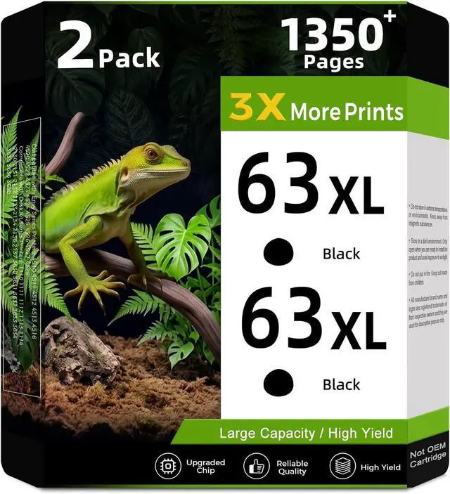 Main image of 63XL 63 Black Ink Cartridge Replacement for HP Ink HP63 XL HP63XL for Envy 4520 4512 4510 Officejet 3830 5255 4655 4650 5258 5200 4652 5252 Deskjet 3630 3632 2132 1112 3631 3633 3634 Printer, 2-Pack