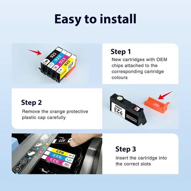 Alt view image 4 of 7 - 923 Ink Cartridges for HP Printers 4 Pack Replacement for HP 923XL Ink Cartridges Combo Pack Work for HP OfficeJet Pro 8130e 8125e 8120e 8138e 8135e 8139e Printers, No Chip, Black Cyan Magenta Yellow