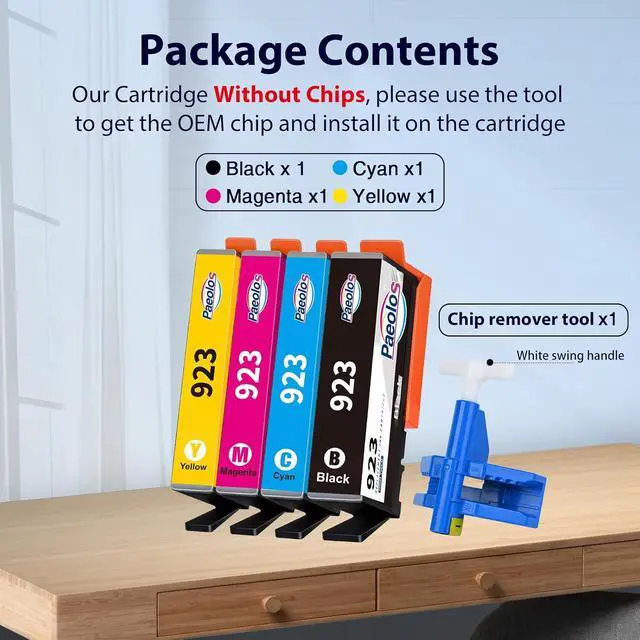 Alt view image 6 of 7 - 923 Ink Cartridges for HP Printers 4 Pack Replacement for HP 923XL Ink Cartridges Combo Pack Work for HP OfficeJet Pro 8130e 8125e 8120e 8138e 8135e 8139e Printers, No Chip, Black Cyan Magenta Yellow